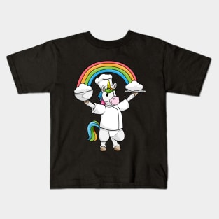 Unicorn as Cook with Chef hat Rainbow and Clouds Kids T-Shirt